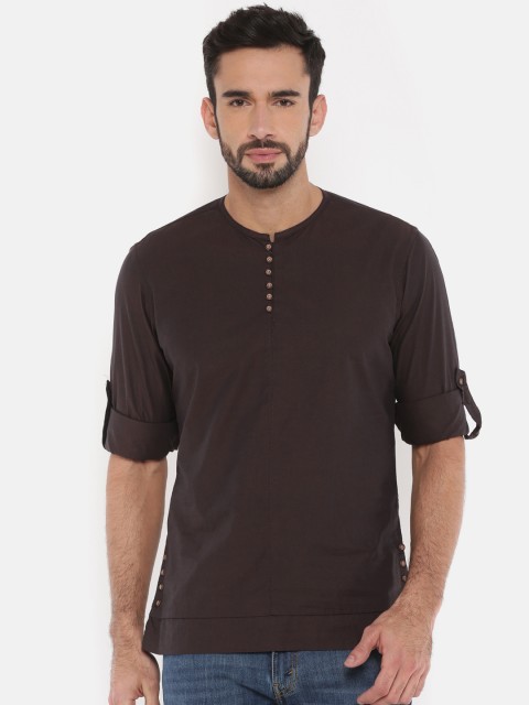 

The Indian Garage Co Men Brown Solid Straight Kurta