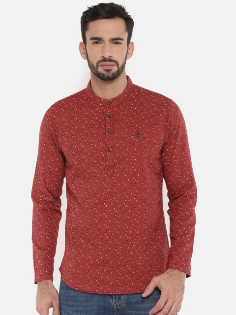 

The Indian Garage Co Men Maroon Printed Straight Kurta