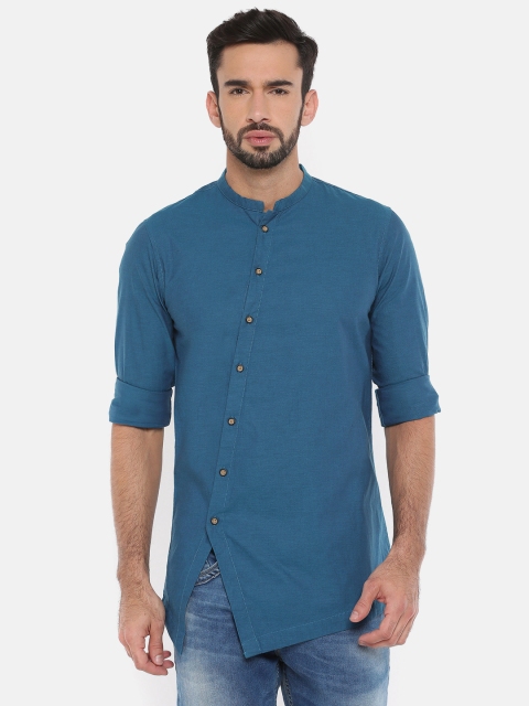 

The Indian Garage Co Men Teal Blue Solid Asymmetrical Kurta