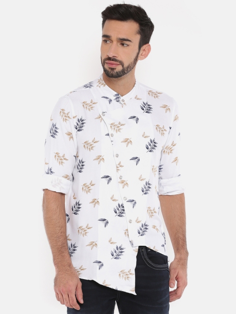 

The Indian Garage Co Men White Printed Straight Asymmetric Kurta