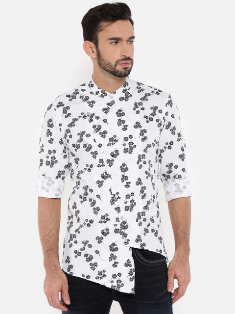 

The Indian Garage Co Men White & Grey Floral Printed Kurta