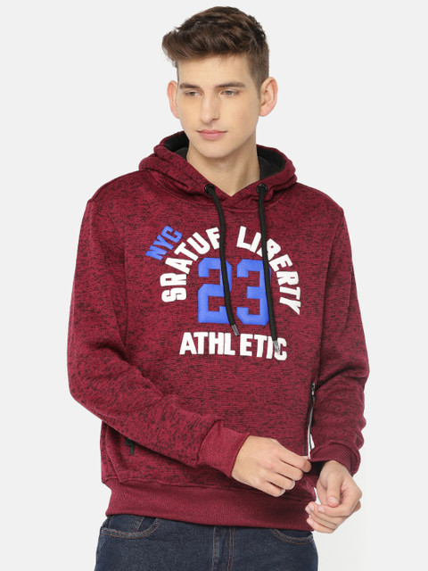 

The Indian Garage Co Men Maroon Self Design Hooded Sweatshirt
