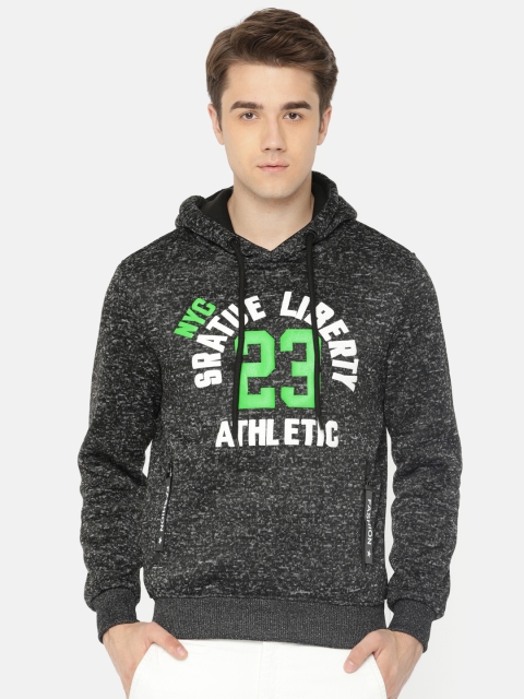 

The Indian Garage Co Men Black Self Design Hooded Sweatshirt