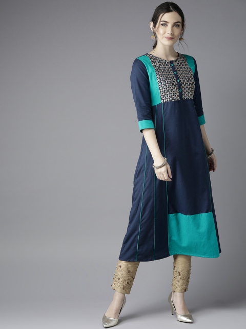 

Moda Rapido Women Navy Blue Yoke Design A-Line Kurta