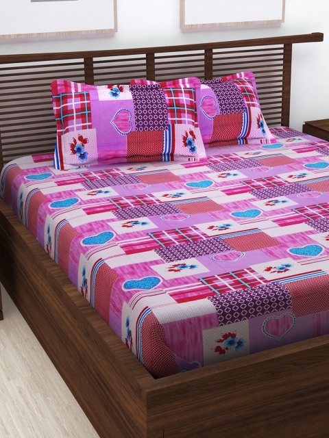 

Story@home Pink Abstract Flat 160 TC Cotton 1 Queen Bedsheet with 2 Pillow Covers