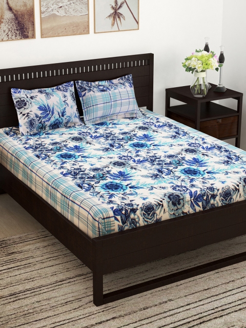

Story@home Blue Floral Flat 160 TC Cotton 1 Queen Bedsheet with 2 Pillow Covers