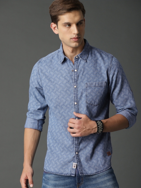 

Roadster Men Blue Regular Fit Printed Denim Casual Shirt