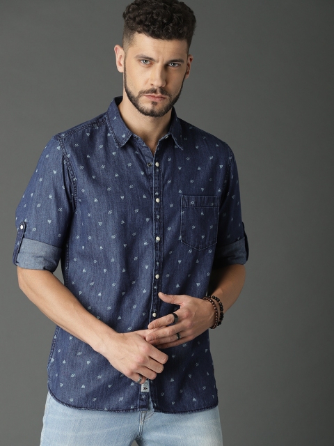 

Roadster Men Blue Regular Fit Printed Denim Casual Shirt