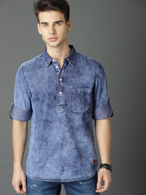 

Roadster Men CloudWash Midblue Denim Shirt, Blue