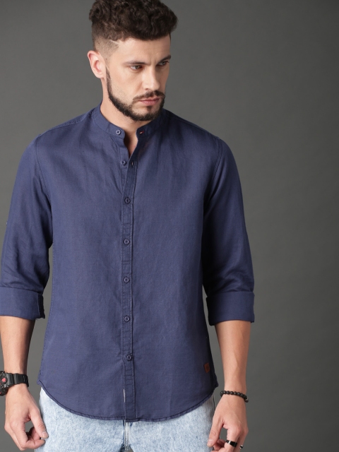 

Roadster Men Navy Blue Regular Fit Cotton Linen Casual Shirt