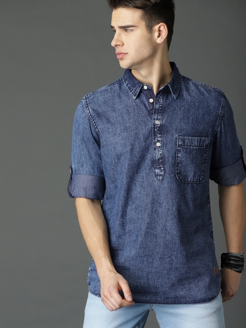 

Roadster Men Blue Acid Wash Denim Shirt