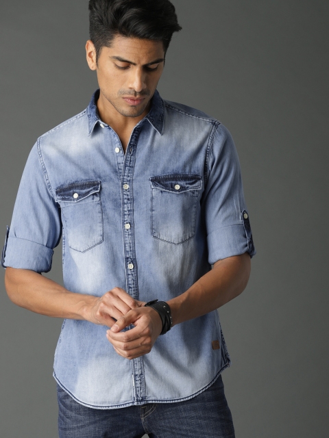 

Roadster Men Blue Regular Fit Ice Wash Denim Shirt