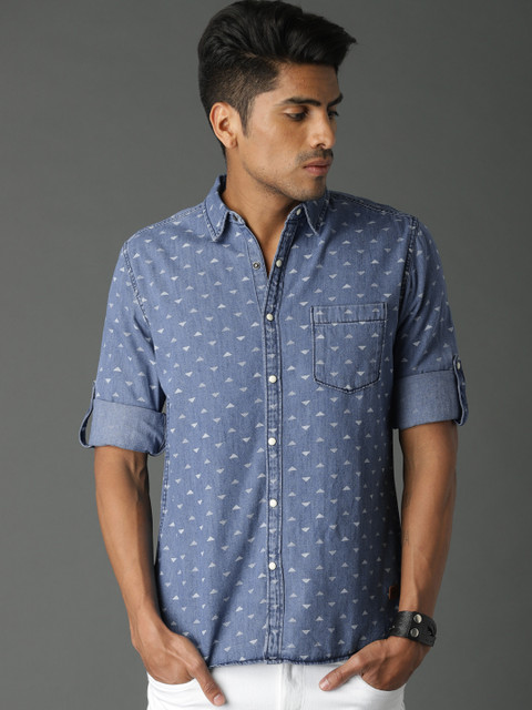 

Roadster Men Blue Regular Fit Printed Denim Casual Shirt
