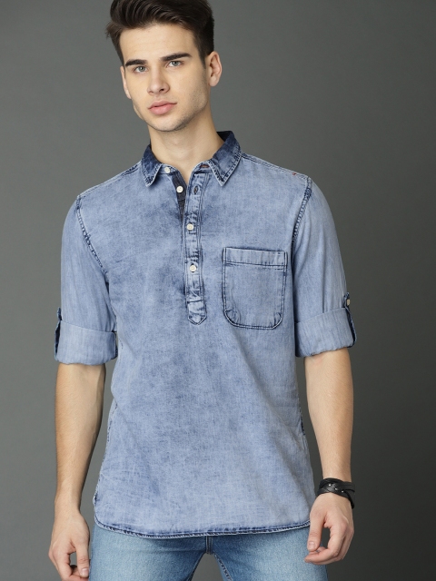 

Roadster Men Blue Overhead Ice Wash Denim Shirt