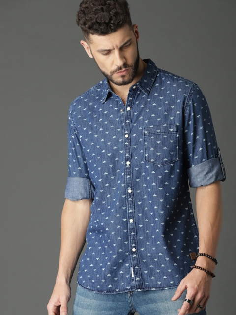 

Roadster Men Blue Regular Fit Printed Denim Casual Shirt