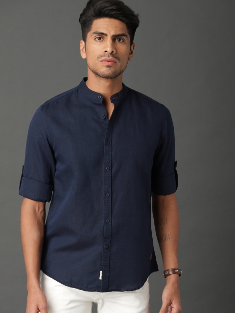 

Roadster Men Navy Blue Cotton Linen Casual Shirt