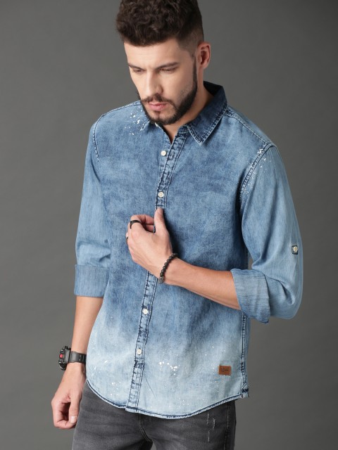 

Roadster Men Blue Regular Fit Ombre Wash Casual Shirt