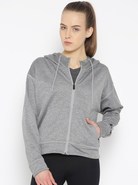 

Reebok Women Grey Melange Solid Workout Ready Thermowarm Hooded Sweatshirt