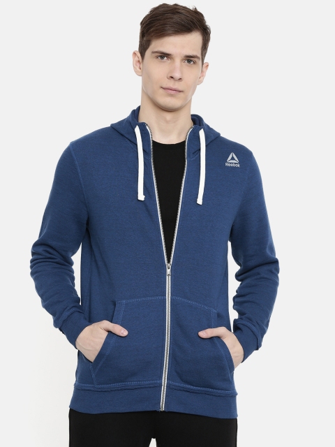 

Reebok Men Blue Solid TE MARBLE GROUP FZ Hooded Sweatshirt