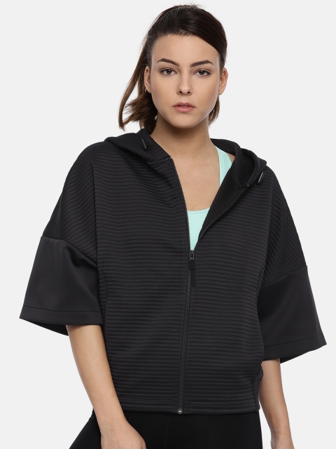 

Reebok Women Black Solid THERMOWARM Hooded Training Sweatshirt