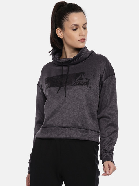 

Reebok Women Charcoal Grey Printed WOR THERMOWARM MEL Sweatshirt