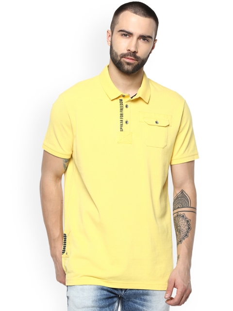 

SPYKAR Men Yellow Solid Polo Collar Pure Cotton T-shirt