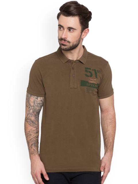 

SPYKAR Men Olive Green Printed Polo Collar T-shirt