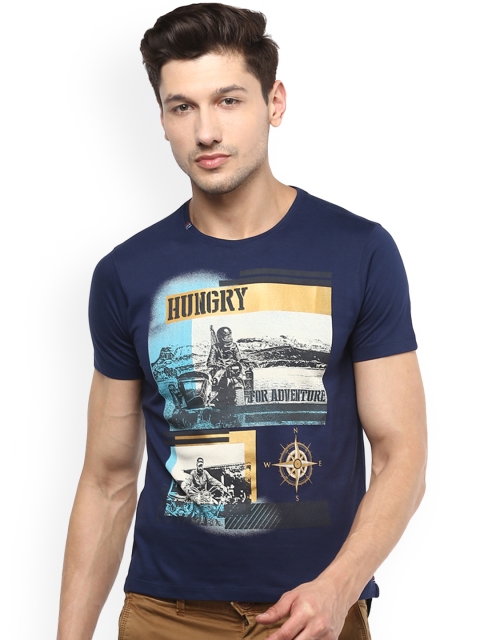 

SPYKAR Men Navy Blue Printed Round Neck T-shirt