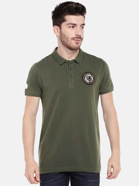 

SPYKAR Men Olive Green Solid Polo Collar Pure Cotton T-shirt
