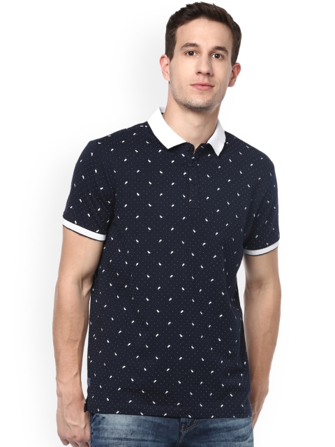

SPYKAR Men Navy Blue Printed Polo Collar Pure Cotton T-shirt