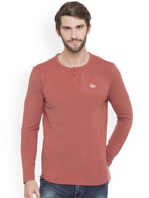 

SPYKAR Men Rust Solid Henley Neck T-shirt