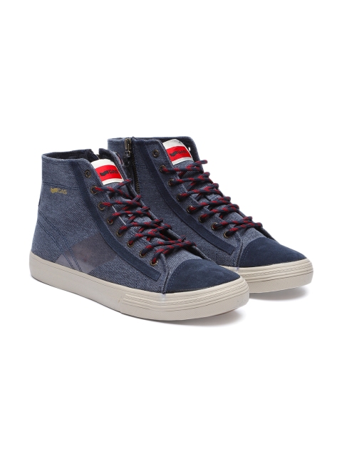 

GAS Men Navy Blue Solid Mid-Top Sneakers