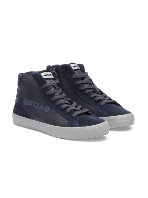 

GAS Men Navy Blue Solid Mid-Top Sneakers