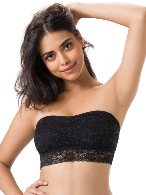 

PrettySecrets Black Lace Non-Wired Lightly Padded Bandeau Bra