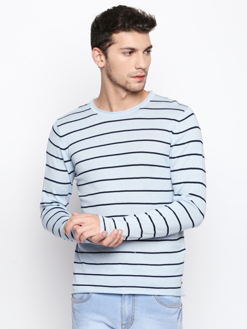 

Urban Ranger by pantaloons Men Blue Striped Round Neck T-shirt