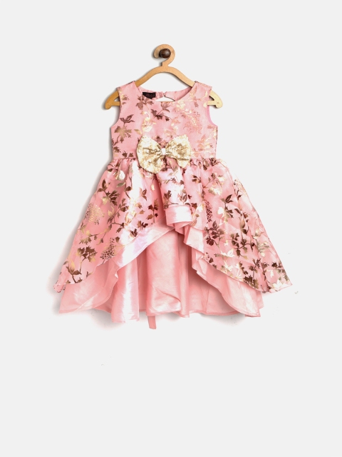 

pspeaches Girls Pink & Golden Foil Print A-Line Dress