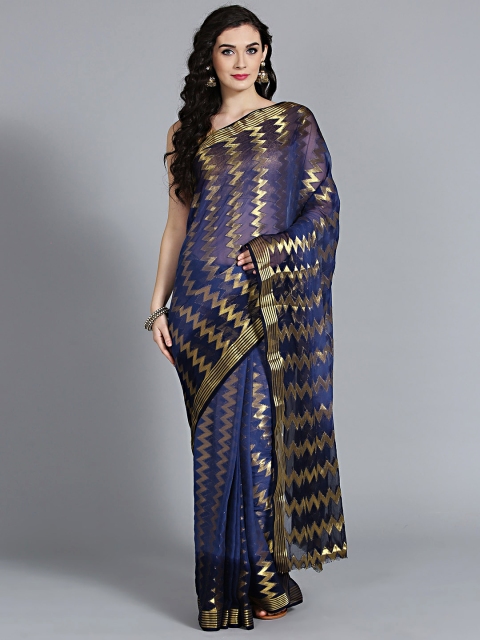 

Chhabra 555 Navy Blue & Golden Woven Design Saree