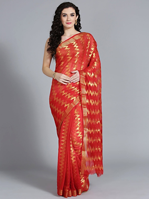 

Chhabra 555 Red & Golden Woven Design Banarasi Saree
