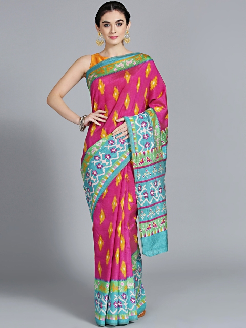 

Chhabra 555 Pink & Blue Printed Ikat Saree