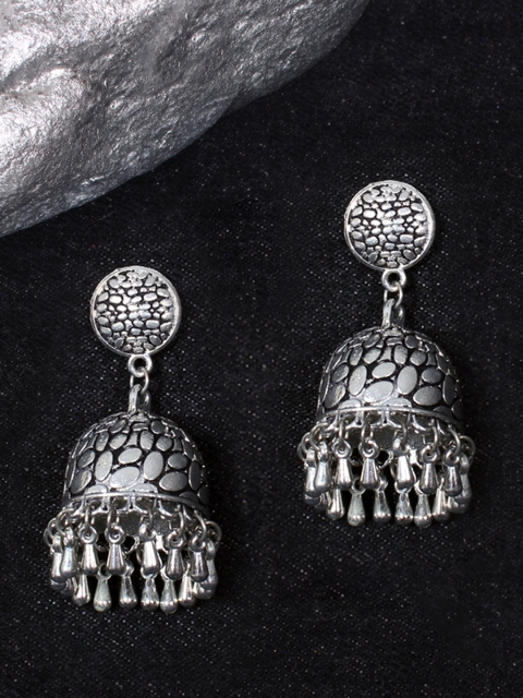 

Ayesha Silver-Toned Dome Shaped Jhumkas
