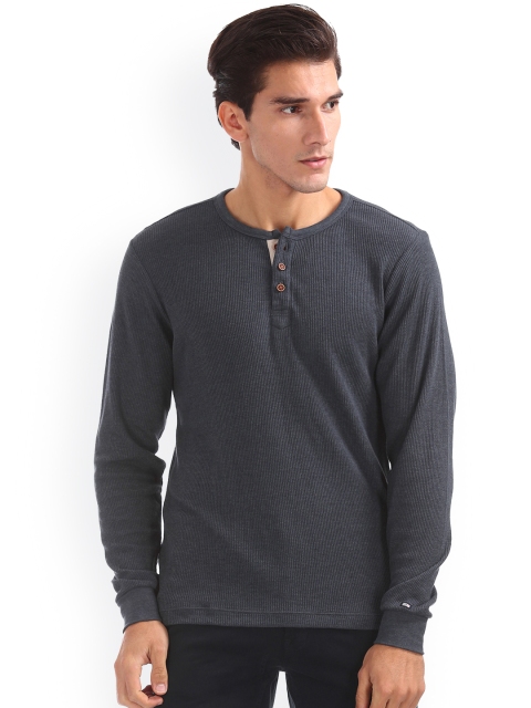 

Arrow Sport Men Grey Self Design Henley Neck T-shirt