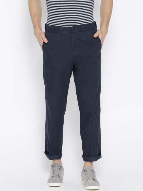 

Marks & Spencer Men Navy Blue Regular Fit Solid Trousers
