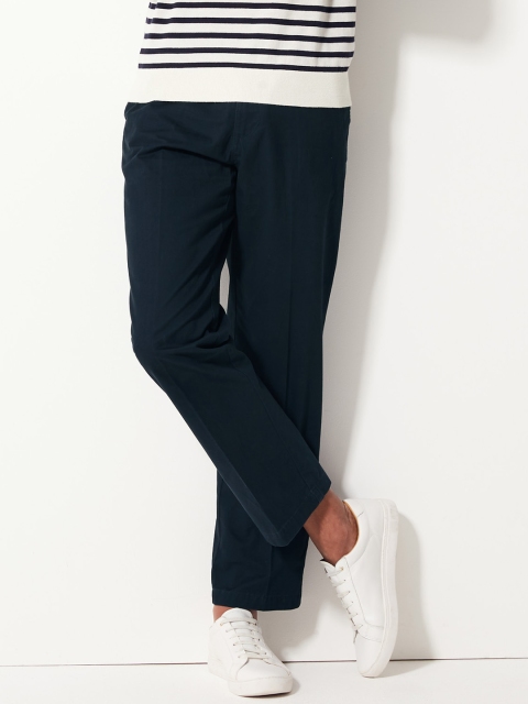 

Marks & Spencer Men Navy Regular Fit Solid Regular Trousers, Navy blue