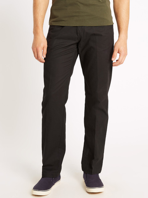 

Marks & Spencer Men Black Regular Fit Solid Regular Trousers