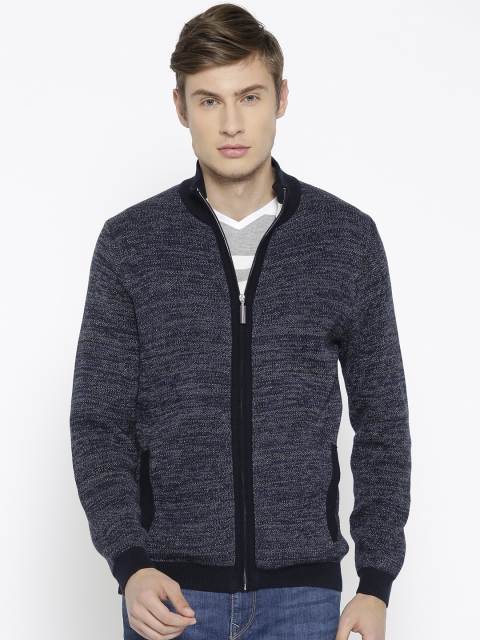 

Marks & Spencer Men Navy Blue Self Design Front-Open Sweater