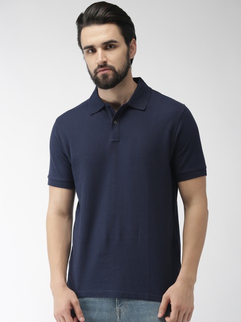 

Marks & Spencer Men Navy Blue Solid Slim Fit Polo Collar T-shirt