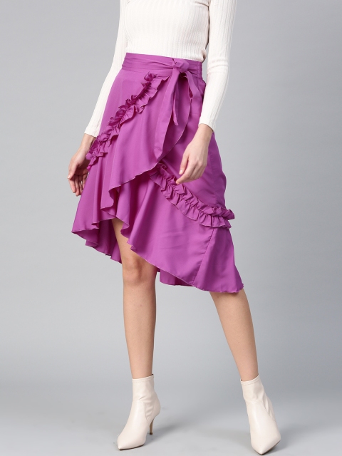 

Bitterlime Women Purple Solid Wrap Flared Skirt