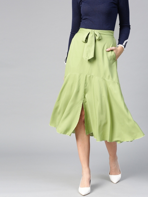 

Bitterlime Women Green Solid Midi A-Line Skirt