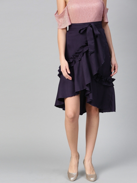 

Bitterlime Women Navy Blue Ruffled Tulip Skirt