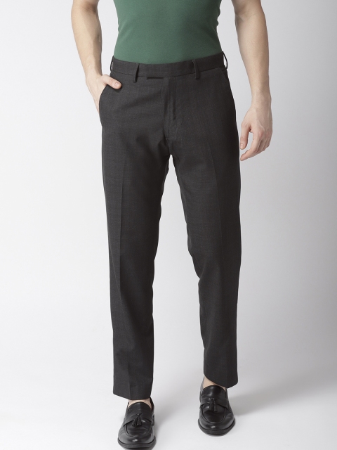 

Marks & Spencer Men Charcoal Grey Slim Fit Self-Checked Trousers